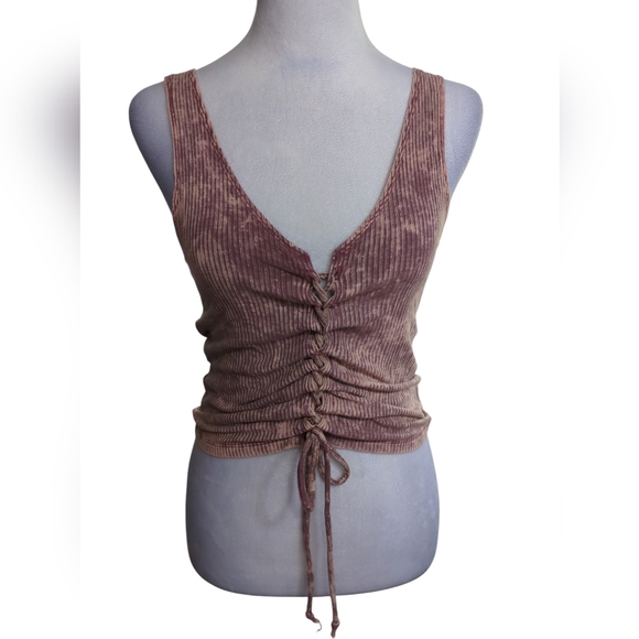 American Eagle Outfitters Tops - American eagle soft & sexy R I B Ruched Brown crop top size S